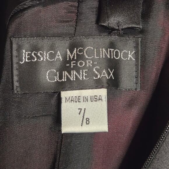 Vintage 90s Jessica McClintock Gunne Sax Black Pink Satin Formal Dress Prom Bow - Picture 14 of 16